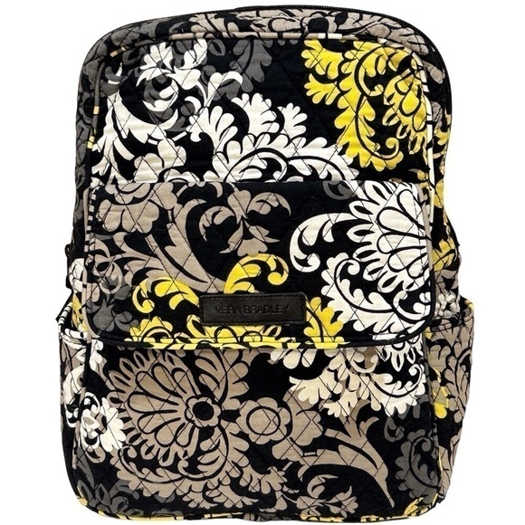 Vera Bradley Baroque Black/Yellow/Gray/White Quilted Backpack RETIRED EUC